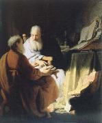 Rembrandt van rijn two lod men disputing oil